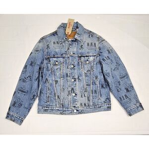 Levis Denim Jacket Mens Small. Bathtub All‎ Over Print Blue Denim. RARE. NWT